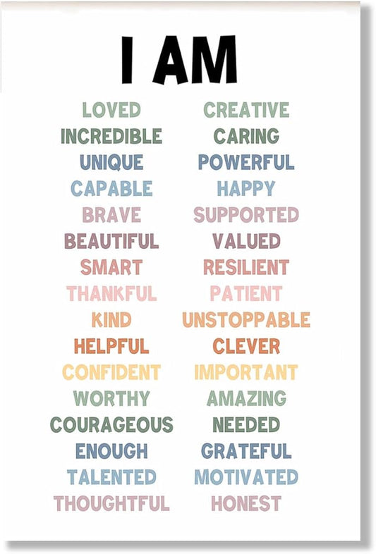 Daily Positive Affirmation Poster Mental Health Decor Motivational Wall Art Kids Room Decor Boost Confidence And Positive Mindset Unframed 24x36inch