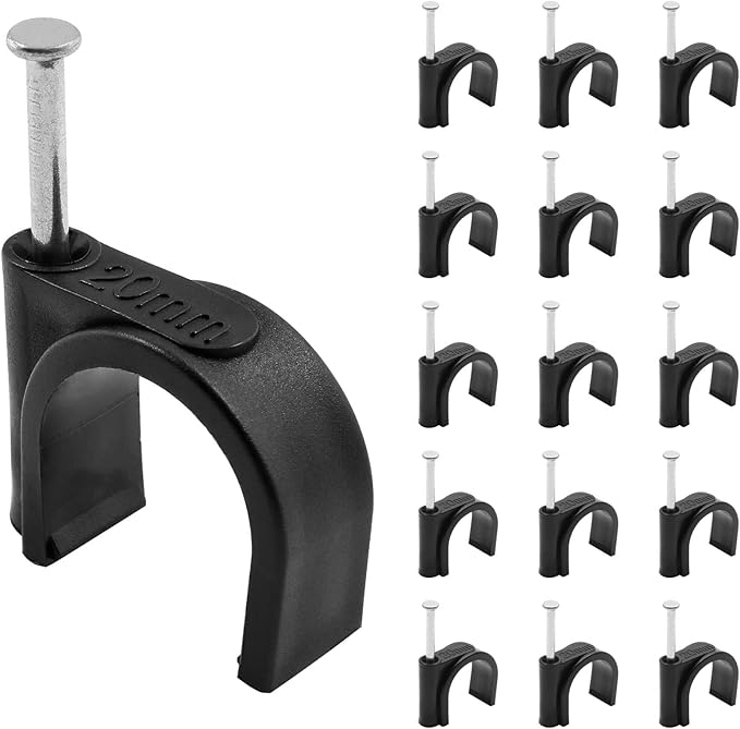 50pcs 3/4" / 20mm Half Clamp J-Hook with Nail, Nail in Cable Clips Ethernet Cable Nails Tacks Clips, Black