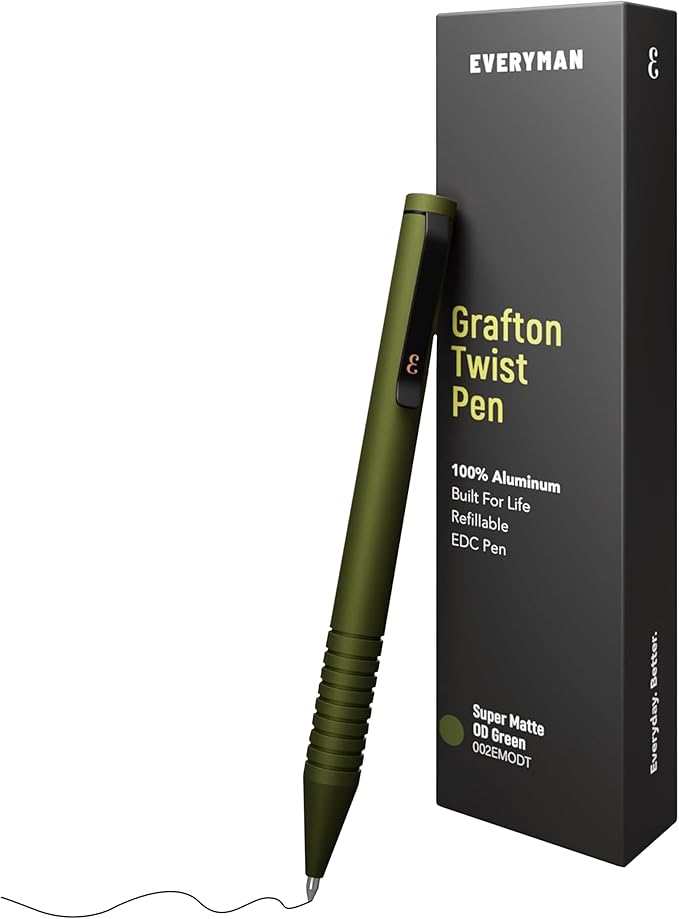 Everyman OD Green Super Matte Mini Twist Gel Pen | Compact Refillable 0.7mm Gel Pen with Twist Mechanism | Durable Metal EDC Writing Tool for Travel, Office, Work & Gifting