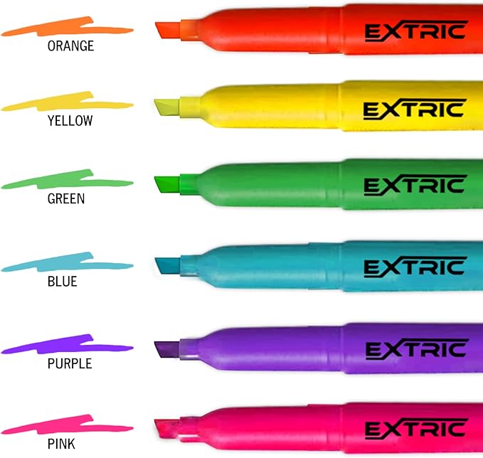 EXTRIC 24 Pack Highlighters, 6 Assorted Colors Fluorescent, Quick Dry, Pen Style Chisel Tip highlighter marker, Smudge Free, Pocket Size