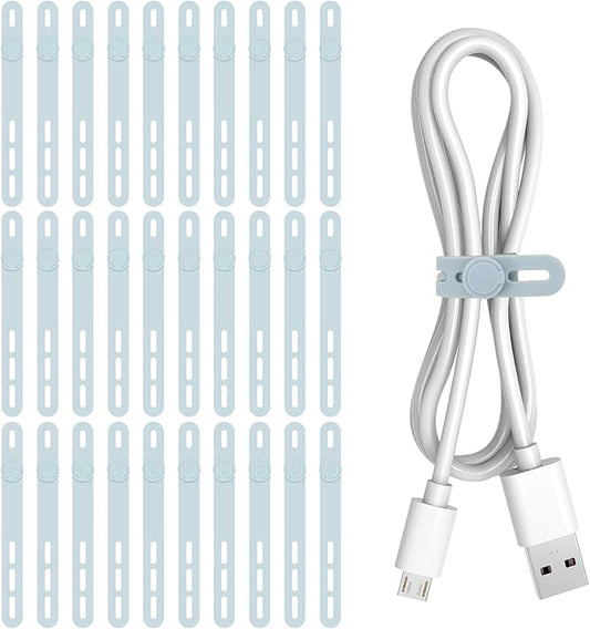 Donruby 30Pcs Silicone Cable Ties - Reusable & Washable with Adjustable Locking Buckles, High Elasticity Cable Management Straps for Home, Office, School, Travel Essential Cord Organizer (Blue)