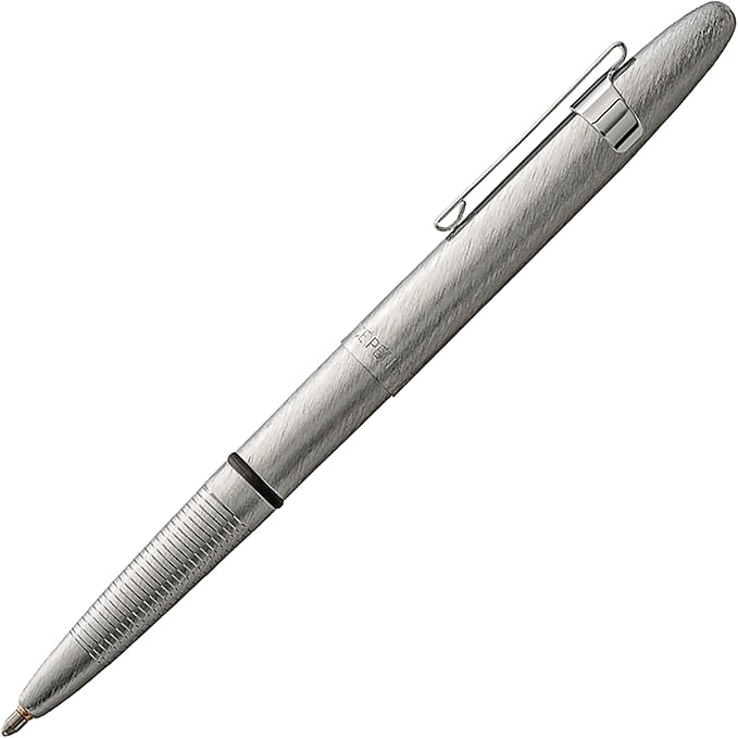 Fisher Space Pen Bullet Space Pen, Brushed Chrome Pressurized Ballpoint Pen, Compact Size, Writes Upside Down, Extreme Temperatures, Smooth Black Ink, Medium Point, Pocket Clip, Gift Box, Made in USA