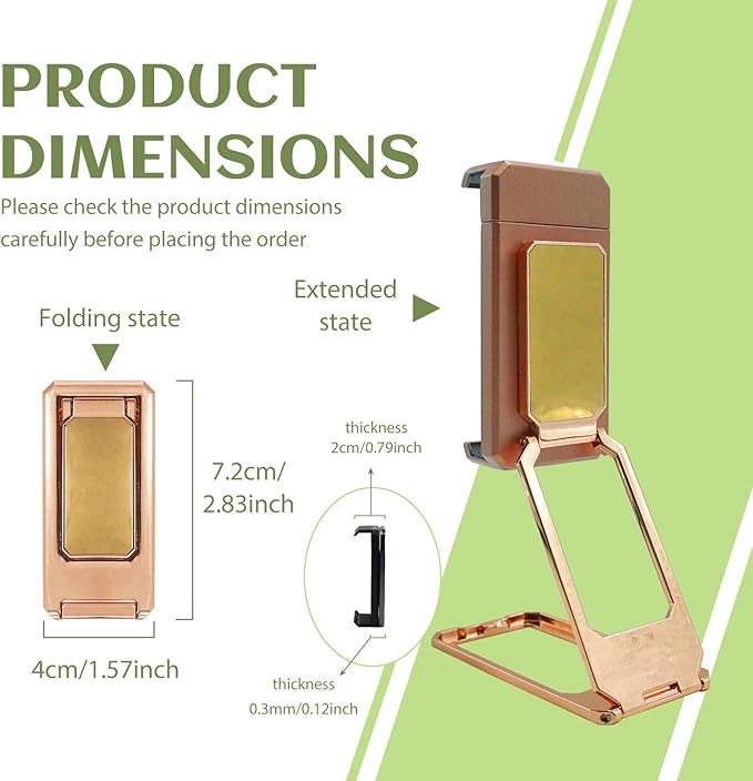 New Three Folds Clip Type 360° Folding Bracket, Travel Cell Phone Stand,3M Tape Sticker Holder, Adjustable Cell Phone Stands Compatible with All Types Smartphones (Rose Gold)