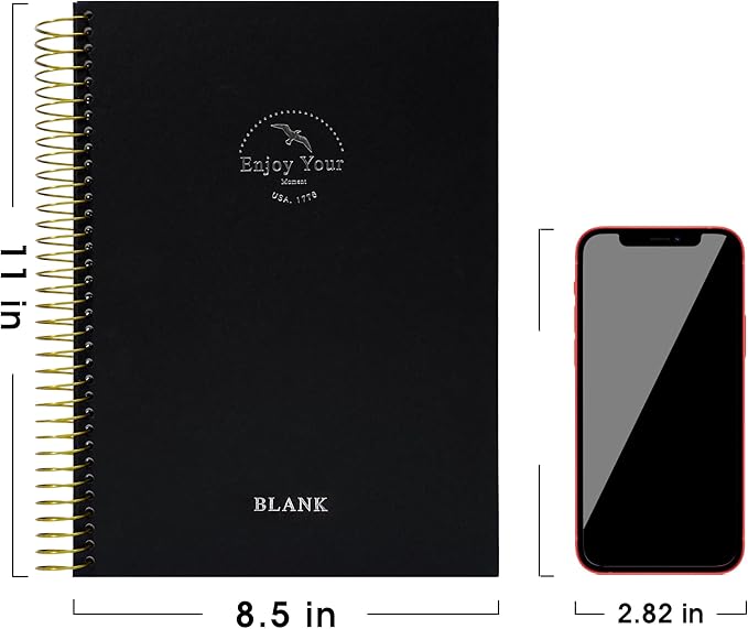 FLYING EAGLE Blank Paper Spiral notebook Journal 8.5 x 11 Blank Large Spiral Notebook 210 Pages Hardcover Spiral Sketchbook Sketch Book for drawing for Men Women,Black