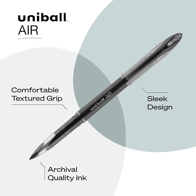 Uni-Ball Uni-Ball AIR Rollerball Pens Fine Point, 0.7mm, Black, 3 Pack