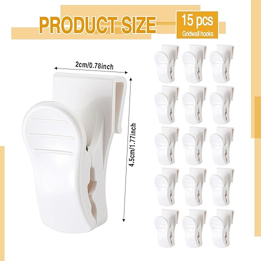 15 Pcs Gridwall Accessories Grid Wall Hooks Clips Hanging Display Sign Holder Panel Wall Wire Rack Clips for Retail, Home, and Workspace Organization, Displays, and Storage (White)