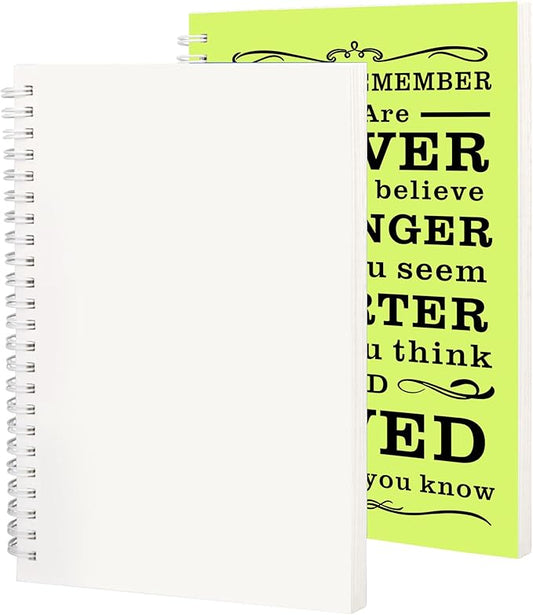 2Pcs Blank Spiral Notebook,Inspirational Gifts A5 Hardcover Sketch Book,Art Sketchbook for Drawing, Unlined, Plain Sketch Book for Women Men Work Writing,160 Pages (2, Blank Page Light Green)