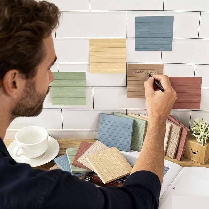 (24 Pack) Lined Sticky Notes 3x3 in,Notepads with Lines,Ruled Stickies Super Sticking Power,Office School Memo Note Pads Vintage Colors,Post on Windows Doors,Recyclable,Easy to Write on