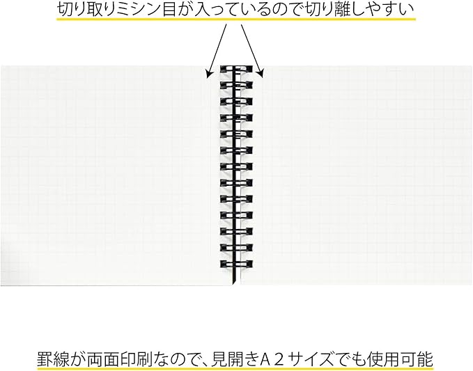 Maruman Mnemosyne Grid Notebook- Horizontal A3 Layout, 12.68" x 16.54", 70 Sheets / 140 Pages, 5mm Graph Paper Journal, Perforated Pages & Wire-Bound to Lay Flat, Black, Made in Japan