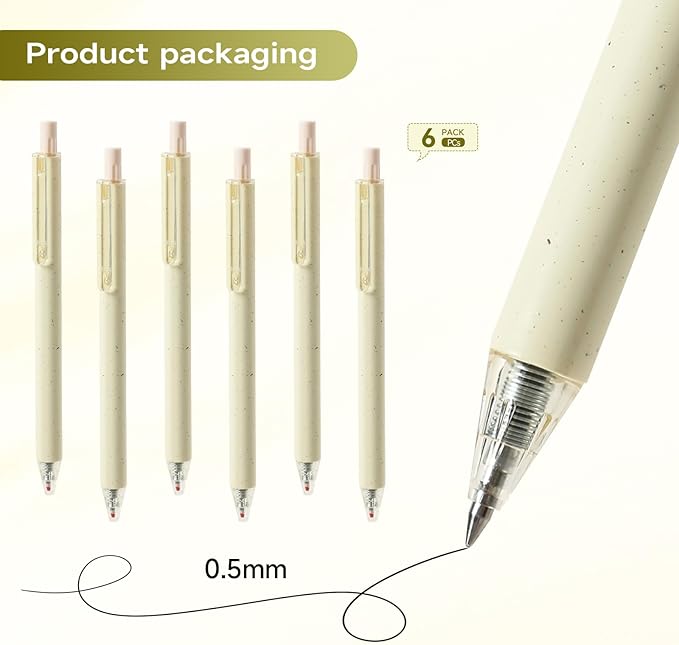 RIANCY Gel Pens, 6 Pcs 0.5mm Black Ink Pens Fine Point Aesthetic Pens Smooth Writing Pen Cute Office School Supplies Gifts for Women Men