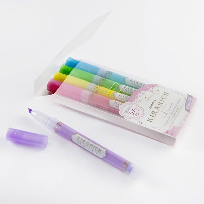 Zebra Glitter Highlighter, Kirarich, 5 Color Set (4901681512102)