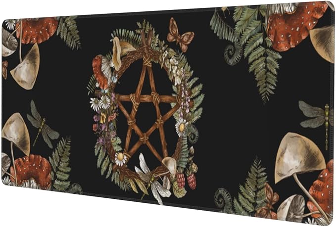 Pentagram Forest Magic Mushroom Witch Black XXL XL Large Gaming Mouse Pad for Desk, Non-Slip Long Extended Keyboard Pads Mousepad Rubber Table Mat 31.5 X 11.8 Inch