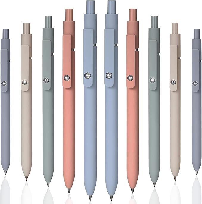 Chinco 10 Pieces Gel Ink Pens Quick Dry Retractable Ink Pens Bulk Rolling Ball Gel Fine Point Smooth Writing 0.5 mm for Office Home, Black Refill(Morandi Colors)
