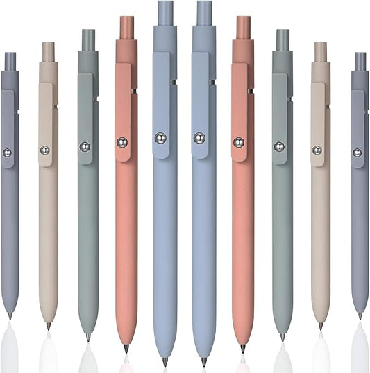 Chinco 10 Pieces Gel Ink Pens Quick Dry Retractable Ink Pens Bulk Rolling Ball Gel Fine Point Smooth Writing 0.5 mm for Office Home, Black Refill(Morandi Colors)
