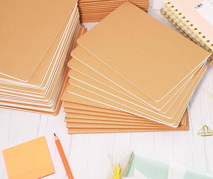 24 Pack A5 Blank Notebook Bulk Kraft Cover Blank Sketch Book Pad Travel Journals Composition Diary Subject Notebooks Planner 60 Pages, 8.3”x 5.5”
