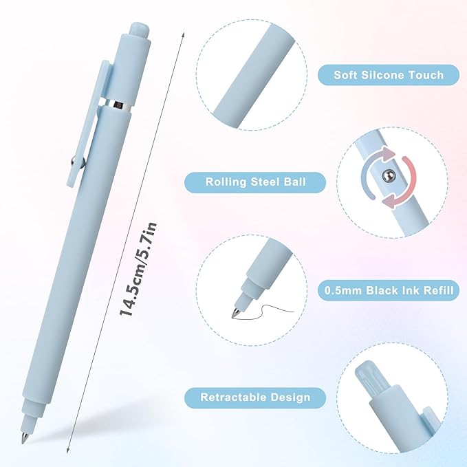 Easter Basket Stuffers for Women Teens: 7 Pcs Gel Pens 0.5mm Quick Dry Black Ink Fine Point Smooth Writing Pens Cute Office School Supplies College Essentials Nurse Teacher Appreciation Week Gifts