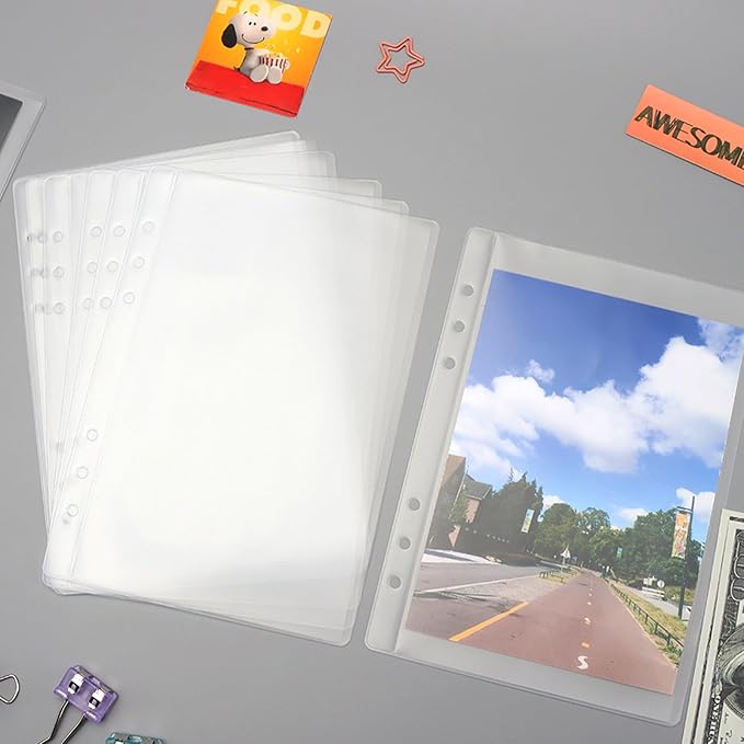 NatSumeBasics 24 A5 Binder Pockets Zipless Budget Envelopes Frost PVC Binder Insert Sleeves 5“ x 8" Sheet Protectors for 6-Ring Planner Accessories Photos Cards Bills Organizer (A5, 24pcs)
