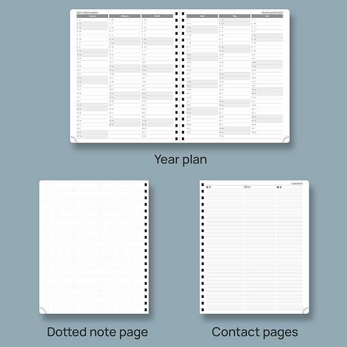 POPRUN 2026 Planner Weekly Notebook Calendar (Jan-Dec), Large Size 8.5'' x 10.5'' - Agenda 2026 Appointment Book with Monthly Tabs, Inner Pocket, Spiral Soft Cover, 100 GSM TJ - Soft Pink