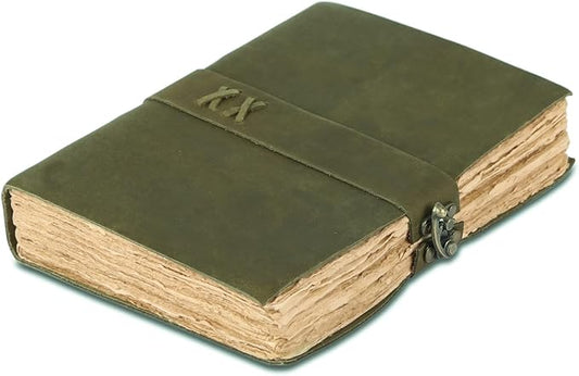Vintage Leather Journal Handmade Buffalo Deckle Edge Paper – Leather Bound Journal for Women Men Vintage C-Lock Closure Ideal for Writing & Travel for Artists