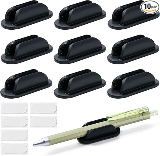 10 Pack Adhesive Pencil Holders for Desk,Silicone Flexible Pen Holder for Wall, Office, School,Home,Classroom Must Haves,Teacher Essentials Accessories,Desk Organizer,Art Supply,Small Gift (10, Black)