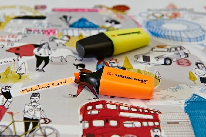 STABILO BOSS Mini Highlighter Set, 5-Color, Yellow, Orange, Pink, Green, and Blue