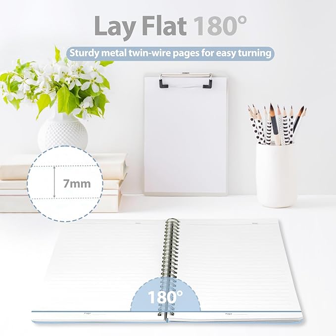 VALOME Journaling Notebooks, A5 Lined Spiral Notebook for Women & Men, 146 Pages College Ruled Hardcover Note Book for Work, Note Taking, Journaling, School, Writing (Blue)