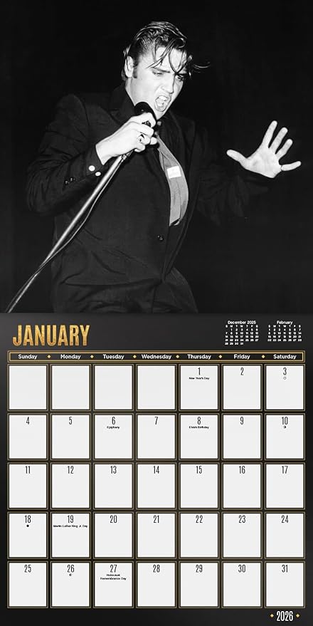 Elvis Presley Calendar 2026 - Deluxe 2026 King of Rock and Roll Mini Calendar Bundle with Over 100 Reminder Stickers (Graceland Gifts, Office Supplies)