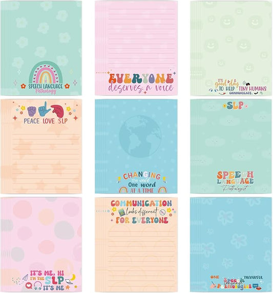 Speech Language Pathologist Sticky Notes Gifts, 9 Pack SLP Appreciation Notepads 3x4 Inches, Speech Therapy Writing Memo Pads Gifts for Women Men, School Office Supplies (450 Sheets)