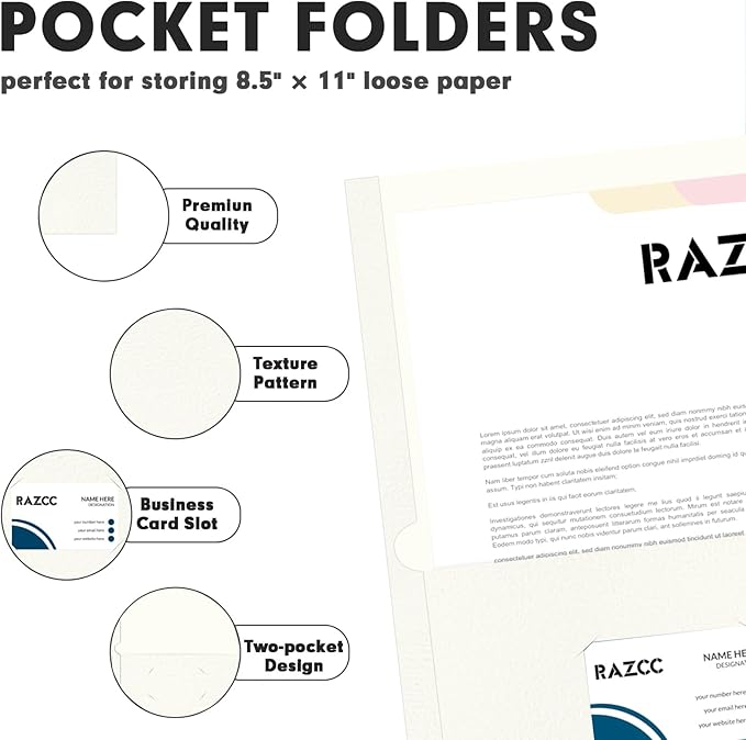 Two Pocket Folders, 50 Pack 2 Pocket Folders Fit Letter Size Paper, Paper Folders with Pockets for School Office Business Home (White)