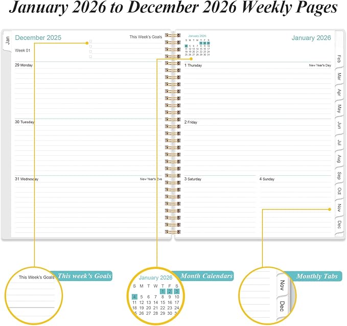2026 Planner - Weekly Monthly Planner 2026 from January 2026 to December 2026 with 12 Monthly Tabs, Flexible Cover, Inner Pocket, 8.5" x 11", Flower-C