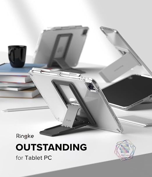 Ringke Outstanding Universal Tablet Stand Spring-Action Kickstand Multi Angle Adhesive Attachment for iPad Tablets, E-Reader, and More - Light Gray