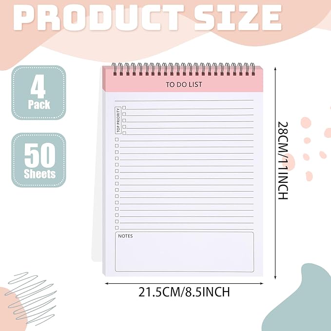 Kisston 4 Pcs to Do List Notebook Daily Planning Pad Spiral Book 8.5 x 11 Inches Activity Log Notepad Daily Activity Log Record Book for Work Boosting Productivity