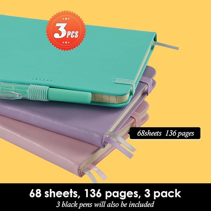 3 Pack Small Notebook Pocket Journals for Women, 3.7" x 5.7" A6 Mini Pocket Size Journal Notebook with Pen, Cute Notebook Pocket Diary for Writing Work, Hardcover Leather Cover, Pink, Purple, Green
