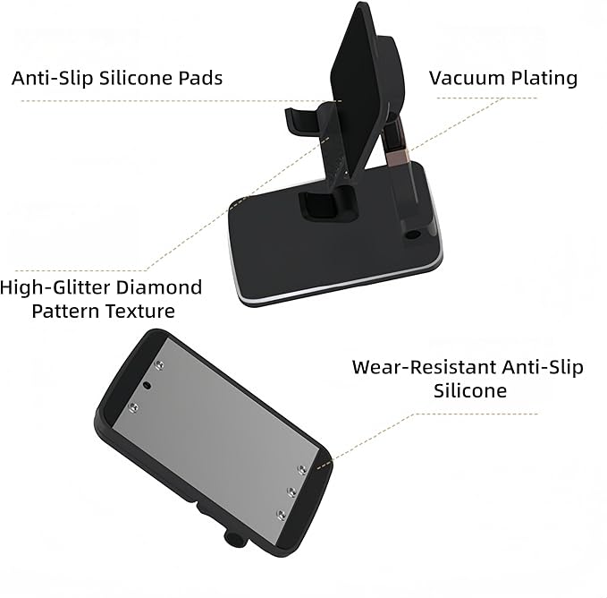Foldable & Height Adjustable Phone Stand for Desk, Super Stable Cell Phone Holder, Universal for iPhone/iPad/Tablets, Portable Pocket-Sized Stand for Home Office Kitchen - Purple
