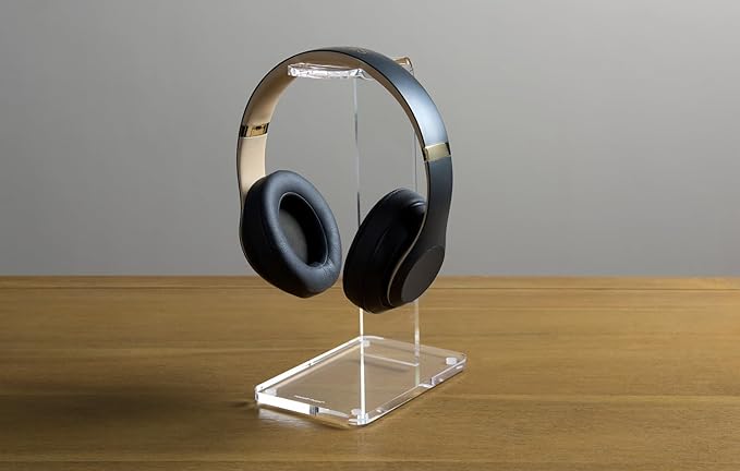 russell+hazel Fine Line Acrylic Headphone Stand, 4" x 6" x 10" – Clear Acrylic Headset Holder for Desk or Home Organization