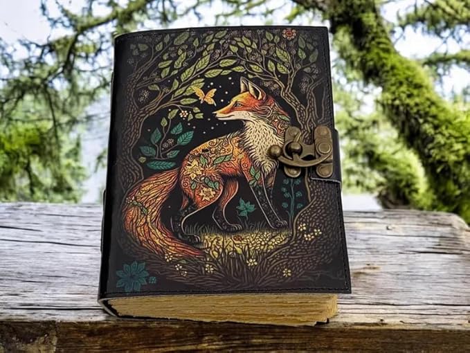 SH SHIFAA HANDICRAFT Fox Leather Journal Book of Shadows Notebook Handmade Daily Notepads for Men & Women Blank Paper 7x5 Inches - Best Gift for Art Sketchbook & Notebook (Fox Print 400 Pages)