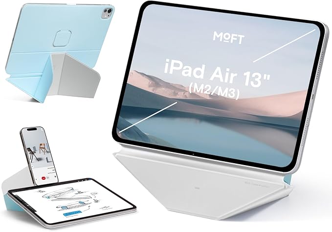 MOFT Dynamic Folio Tablet Stand for Desk Compatible with iPad Air 13-inch (M3 2025 / M2 2024), Slim Magnetic Tablet Holder Case with 20+ Viewing Angles, Soothing Mist x Misty Cove