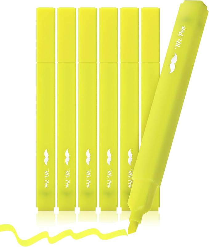 Mr. Pen- Aesthetic Highlighters, 6 Pack, Yellow Highlighters Yellow, Chisel Tip, No Bleed