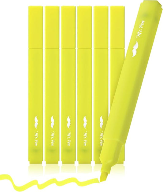 Mr. Pen- Aesthetic Highlighters, 6 Pack, Yellow Highlighters Yellow, Chisel Tip, No Bleed