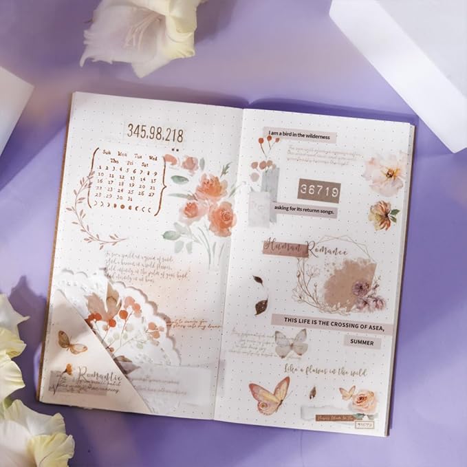 40 Sheets Sticker Book for Adults Journaling, Washi and PET Materials, Ephemera Aesthetic Stickers for Junk Journals, Bujo, Planners (Autumn & Winter)