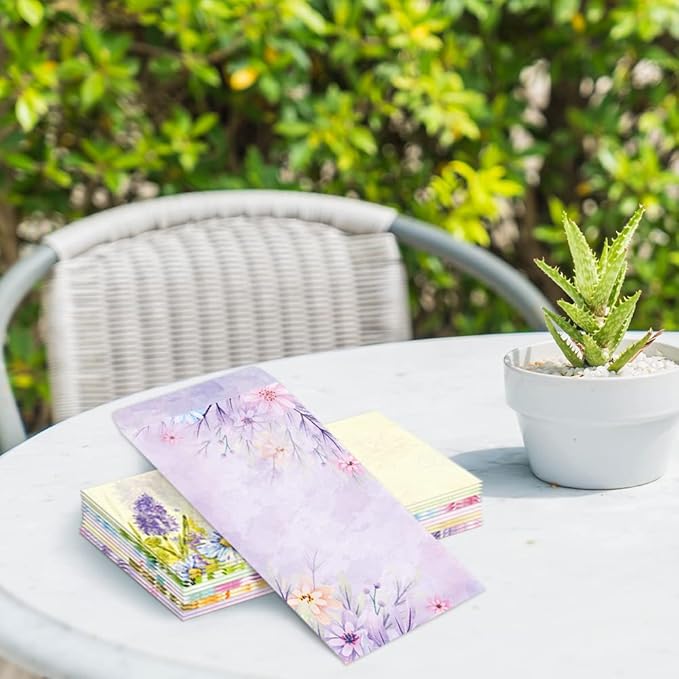 Paper Master Envelope Set 12 Packs Of Flora Letter Envelopes, Decorated Printer Stationery Paper Sets, With a Variety Of Designs And Automatic Aealing，9.7X4.7Inches