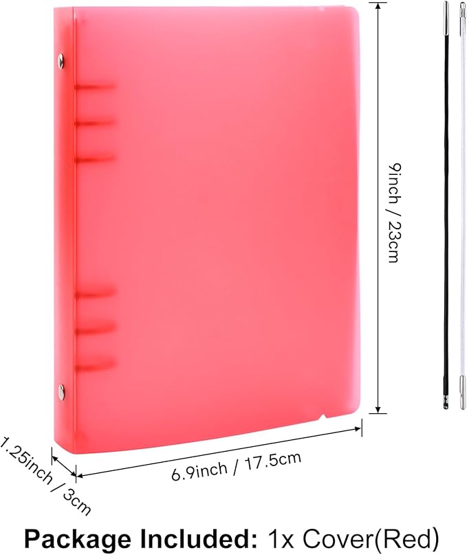 A5 6 Ring Binder Cover with Snap Button Closure Loose Leaf Folders Journal Notebook File Shell Protector for 6 Hole Planner Pages Refill Insert DIY Scrapbooking Stamp & Die Storage (Red)