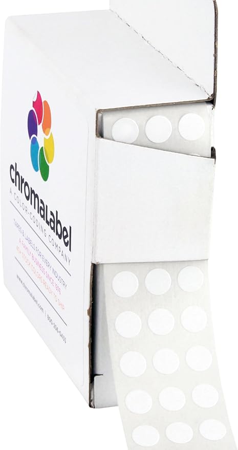 ChromaLabel 1/4 Inch White Dot Stickers, Easy to Write on Colored Sticky Dots with Handy Dispenser, Round Color Coding Labels - 1000 Sticker Dots, White Stickers