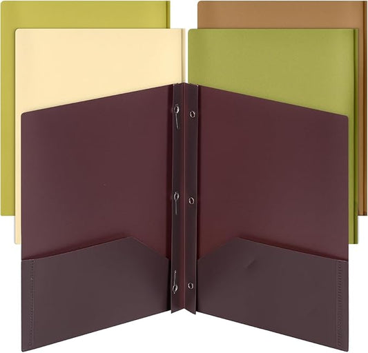 Mr. Pen- Plastic Folders with Pockets and Prongs, 5 Pack, Letter Size, Dark Earthy Colors, Flexible Plastic Folders with Prongs