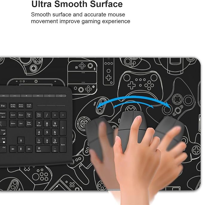 Video Game Controller Black Background Mouse Pads XXL Extended Mousepad with Stitched Edges Non-Slip Rubber Base Computer Keyboard Pad Desk Mat for Home Office Desk Decor, 35.4" X 15.7"