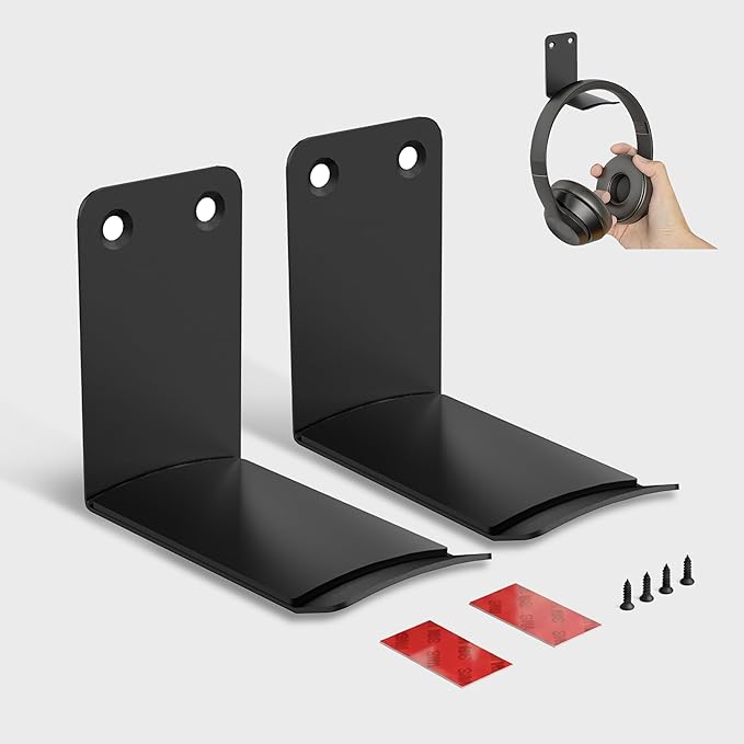 Heavyrain 2PCS Under Desk Headphone Hanger | Carbon steel Headset Stand with 3M VHB Tape | Space Saving Hook for Gaming Headsets, Office & Workspace Organization, Holds up to 5lbs