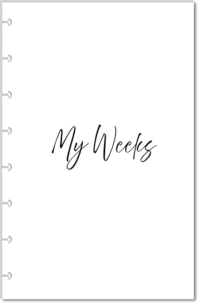 Undated Weekly Planner Inserts, Fits 8-Disc Junior/Half Letter Size Discbound Planers Calendar Refills Weekly Calendar Inserts, Undated Weekly Planner (8 Disc Half Letter)