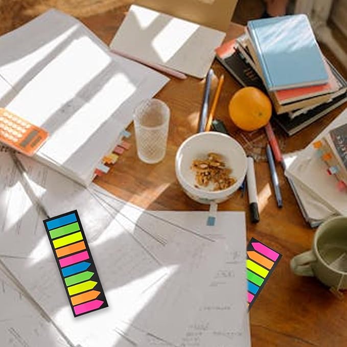 1200 Pcs Arrow Fluorescent Translucent Sticky Note Flags, Sticky Index Tabs, Translucent Arrow Flags, Small Sticky Notes Flag, Page Markers for Annotating Books(5 Colors, 6 Sets)