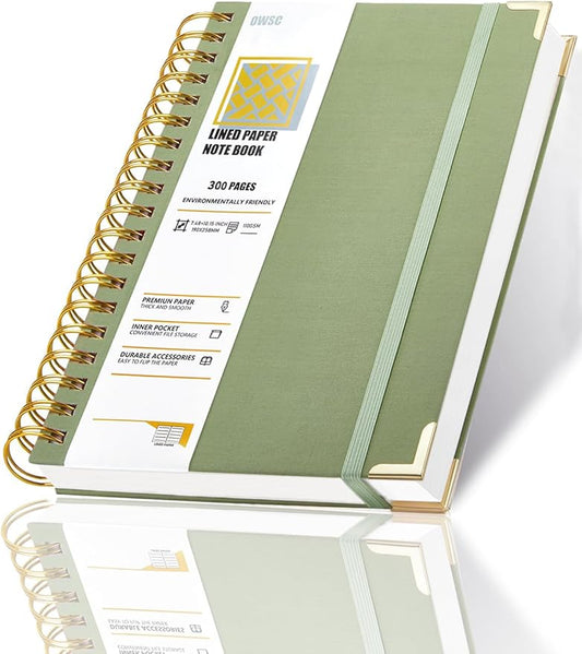 OWSC Lined Spiral Notebook with thick 110 GSM Papers, 300 Pages B5 Size College Ruled Notebook, Hardcover 7.1 x 10 Inches Journal for Women and Men, Notebooks for work, School, 1 Pack Green
