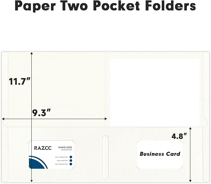 Two Pocket Folders, 50 Pack 2 Pocket Folders Fit Letter Size Paper, Paper Folders with Pockets for School Office Business Home (White)